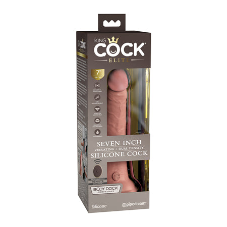 King Cock Elite 7' Dual Density Vibrating Silicone Cock w/Remote - Light