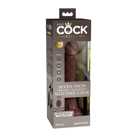 King Cock Elite 7' Dual Density Vibrating Silicone Cock w/Remote - Brown