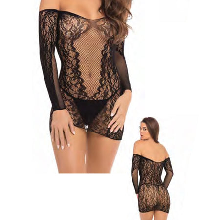 Demure Long Sleeve Mini Dress - Black - Small/  Medium