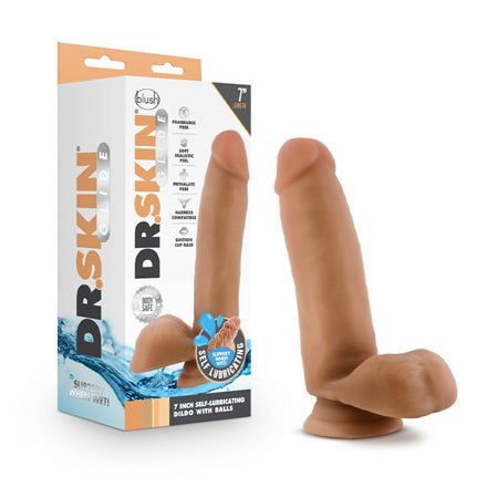 Blush Dr. Skin Glide 7' Self Lubricating Dildo - Mocha