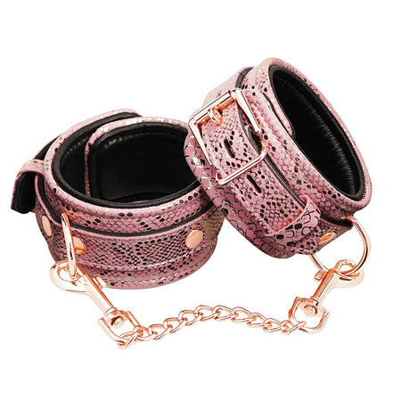 Spartacus Wrist Restraints w/Leather Lining - Pink Snakeskin Micro Fiber