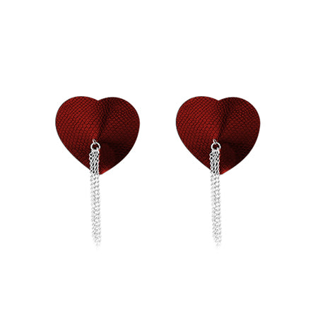 Nipplicious Dominatrix Leather Collar & Pasties w/Chain - Red