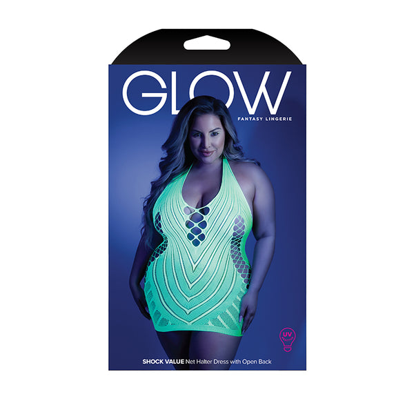 Glow Shock Net Halter Dress  Neon Gre Qs