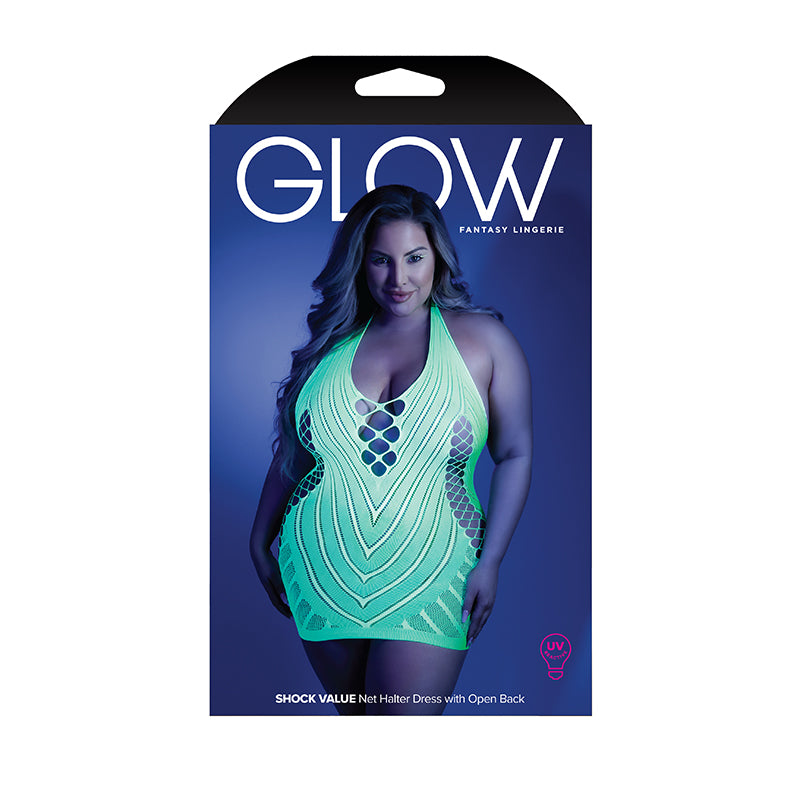Glow Shock Net Halter Dress  Neon Gre Qs