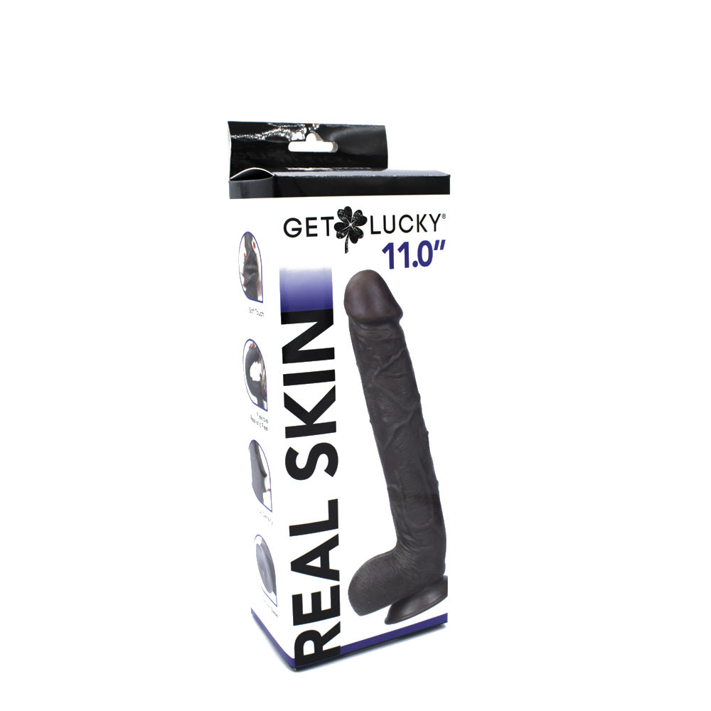 Get Lucky Real Skin 11" Dual Layer Dildo Dark Brown