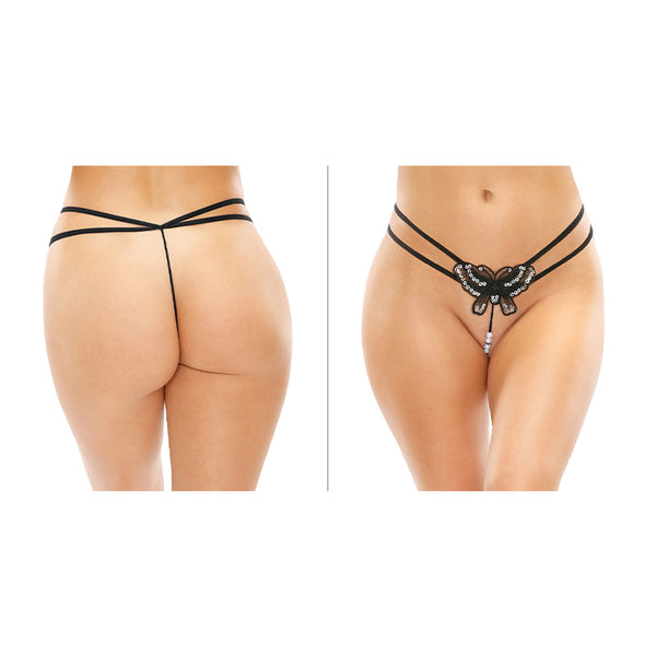 Zinnia Sequin Pearl G-String Black L/XL
