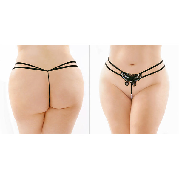 Zinnia Sequin Pearl G-String Black Qs