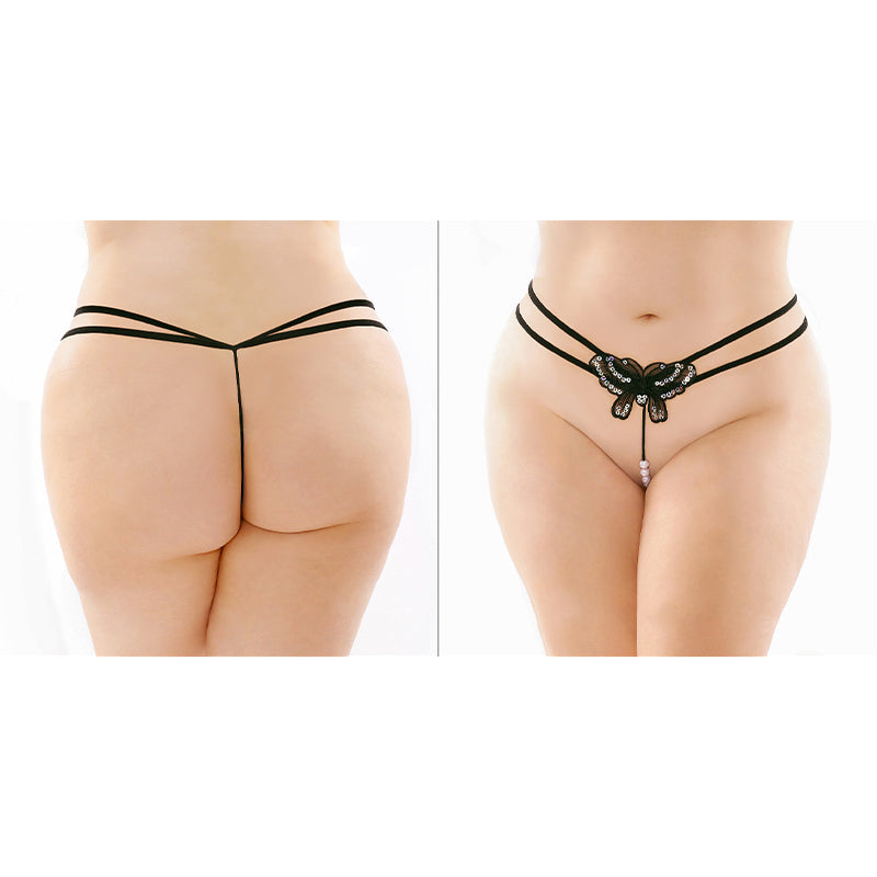 Zinnia Sequin Pearl G-String Black Qs