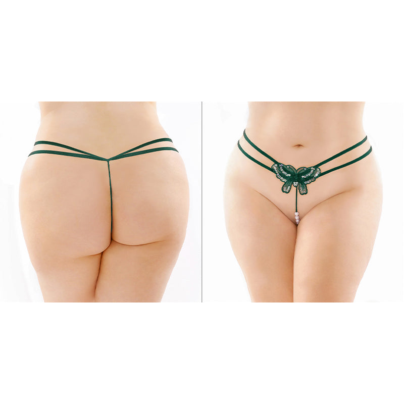 Zinnia Sequin  Pearl G-String Green Qs