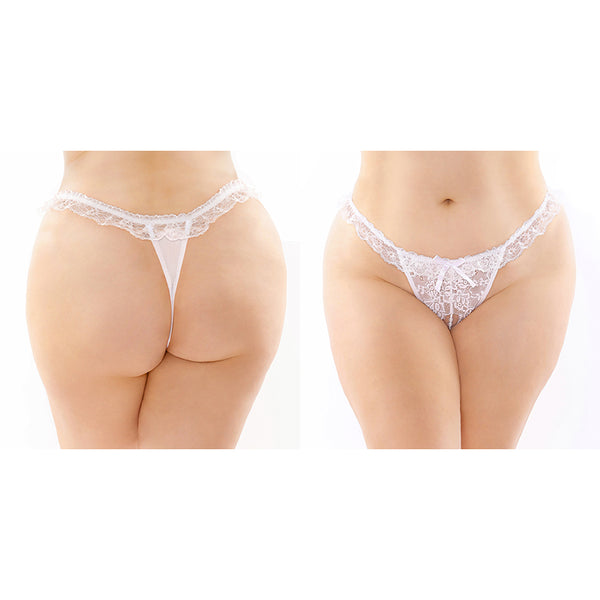 Flora Ruffled Lace Pearl Thong White Que