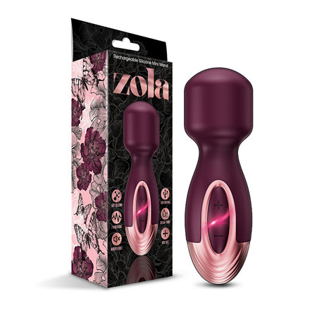 Zola Rechargeable Silicone Mini Wand - Burgundy/Rose Gold