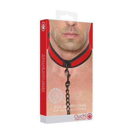Shots Ouch Puppy Play Puppy Collar w/Leash - Red