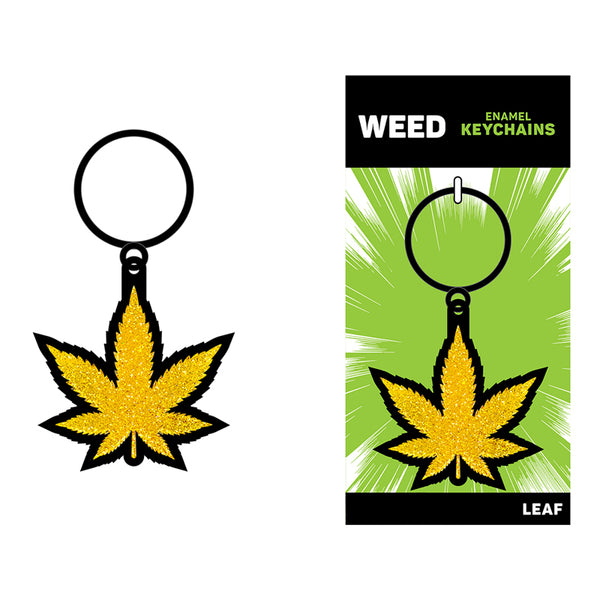 Weed Keychain Gold Glitter Marijuana Lea