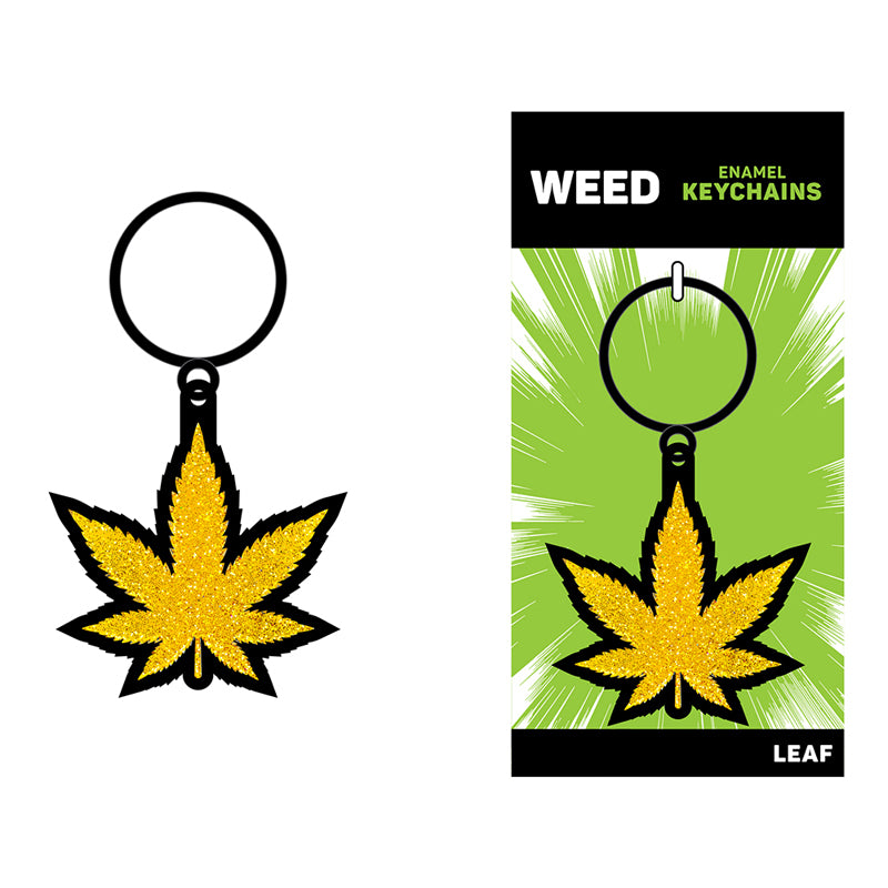 Weed Keychain Gold Glitter Marijuana Lea