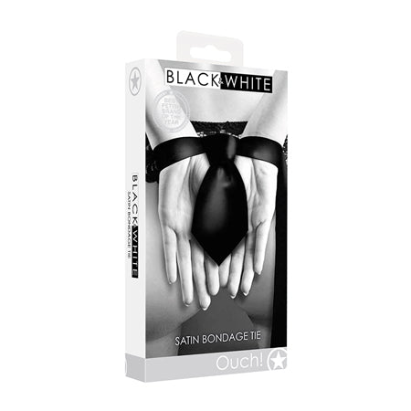 Shots Ouch Black & White Satin Bondage Tie - Black