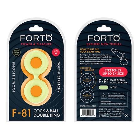 Forto F-81 47mm Double Ring Liquid Silicone Cock Ring - Glow in the Dark