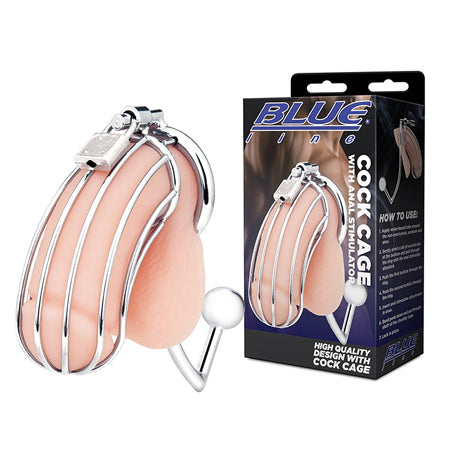 Blue Line Cock Cage w/Anal Stimulator - Silver