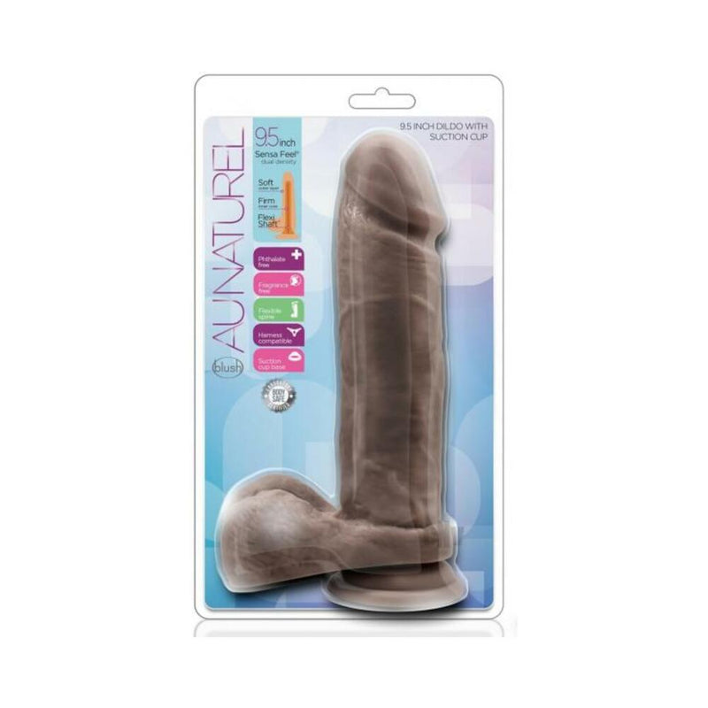 Au Natural - 9.5 Inch Dildo With Suction Cup -  Chocolate