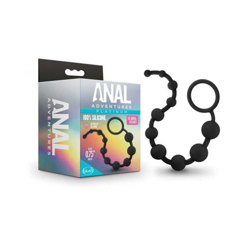 Blush Anal Adventures Platinum Silicone 10 Anal  Beads - Black