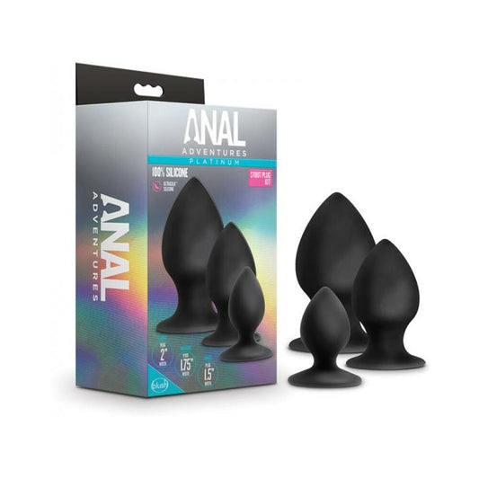 Blush Anal Adventures Platinum Silicone Anal Stout Plug Kit - Black