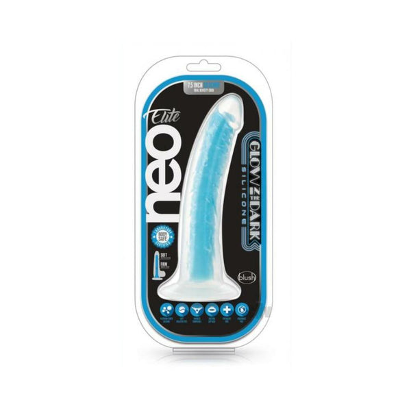 Neo Elite Glow In The Dark 7.5in Dual Density Cock Neon Blue