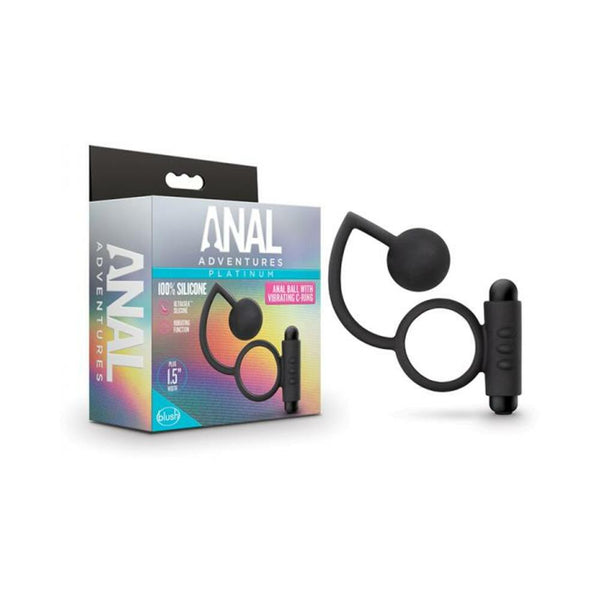 Blush Anal Adventures Platinum Silicone Anal Ball w/Vibrating C Ring - Black