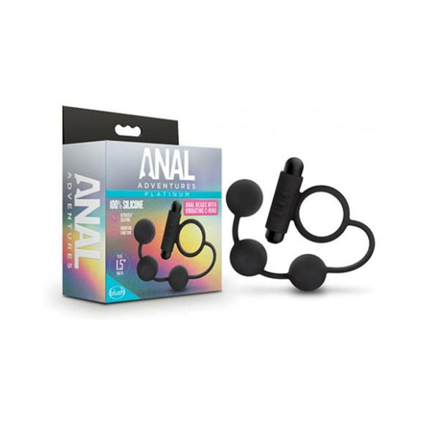 Blush Anal Adventures Platinum Silicone Anal Ball w/Vibrating C Ring - Black
