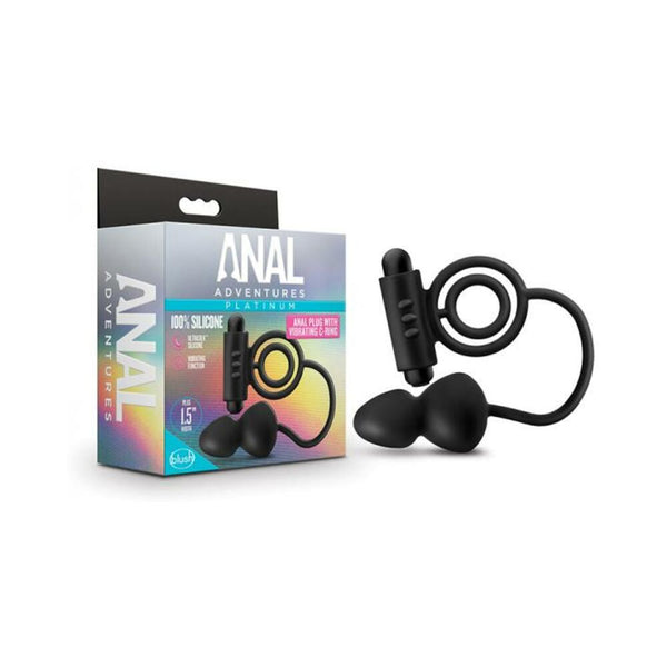Blush Anal Adventures Platinum Silicone Anal Plug with Vibrating C Ring - Black