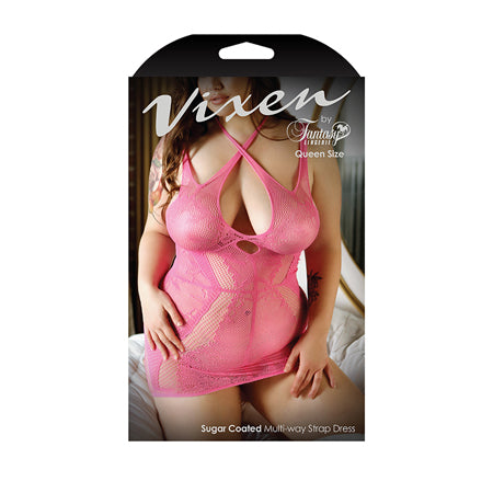 Vixen Multiway Strap Net Lace Dress Pink QN