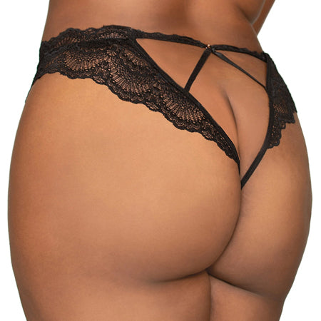 Lace Tanga Open Crotch Panty Black 3X