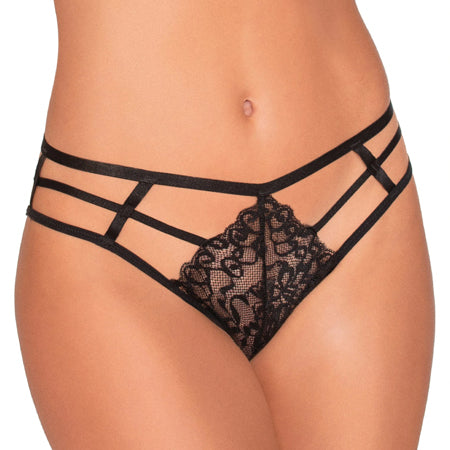 Strappy Cheeky Panty w/Center Front Lace Detail Black XL