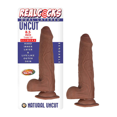 Realcocks Dual Layered Uncut Sliders 8.5' Thin Tip - Brown