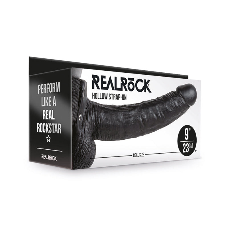 RealRock 9in Hollow Strap-On W/Balls Blk