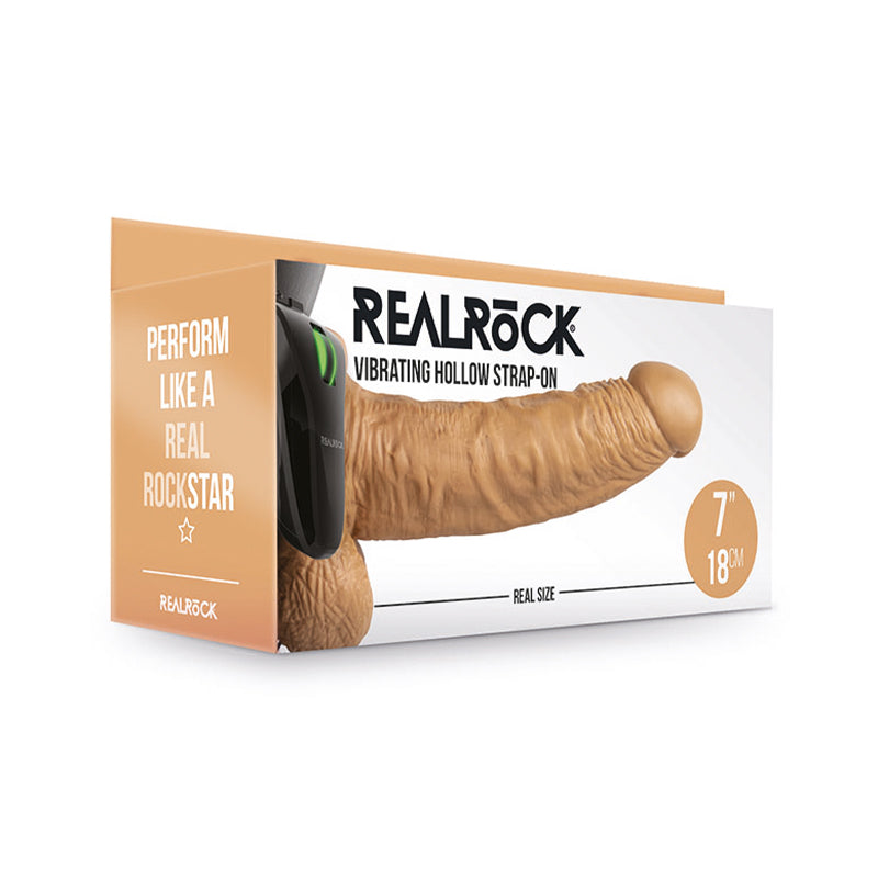 RealRock 7in VibrHollowStrapOnWBalls Tan