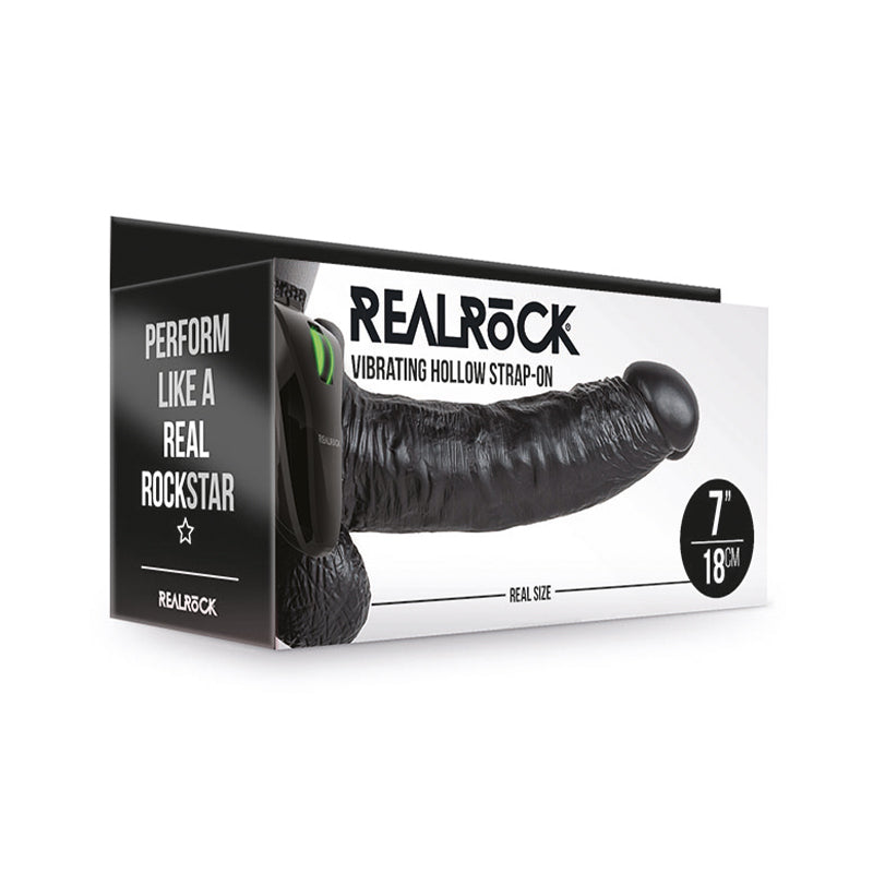 RealRock 7in VibrHollowStrapOnWBalls Blk