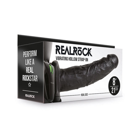 Vibrating Hollow Strap-on No Balls 8 Inch - Black