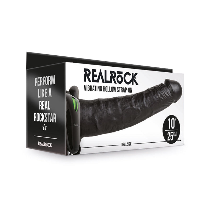 RealRock 10in VibratingHollowStrapOn Blk