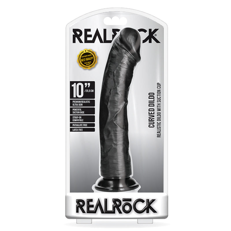 RealRock 10in Curved Dildo WSuction Blk