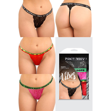 Vibes Trippy 3 Pack Thongs Assorted Colors O/S
