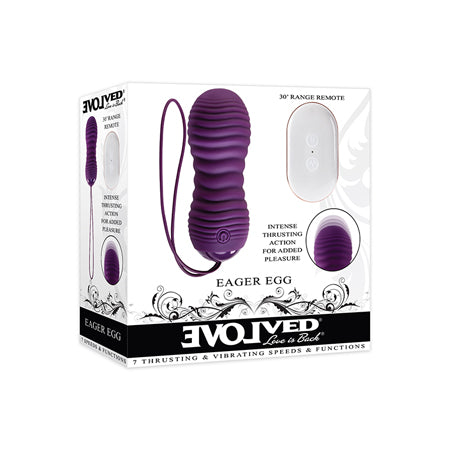 Evolved Eager Egg Vibrating & Thrusting Egg w/Remote - Purple