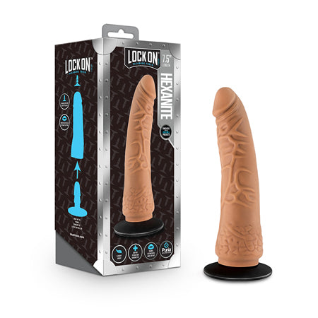 Blush Lock On 7.5' Hexanite Dildo w/Suction Cup Adapter - Mocha
