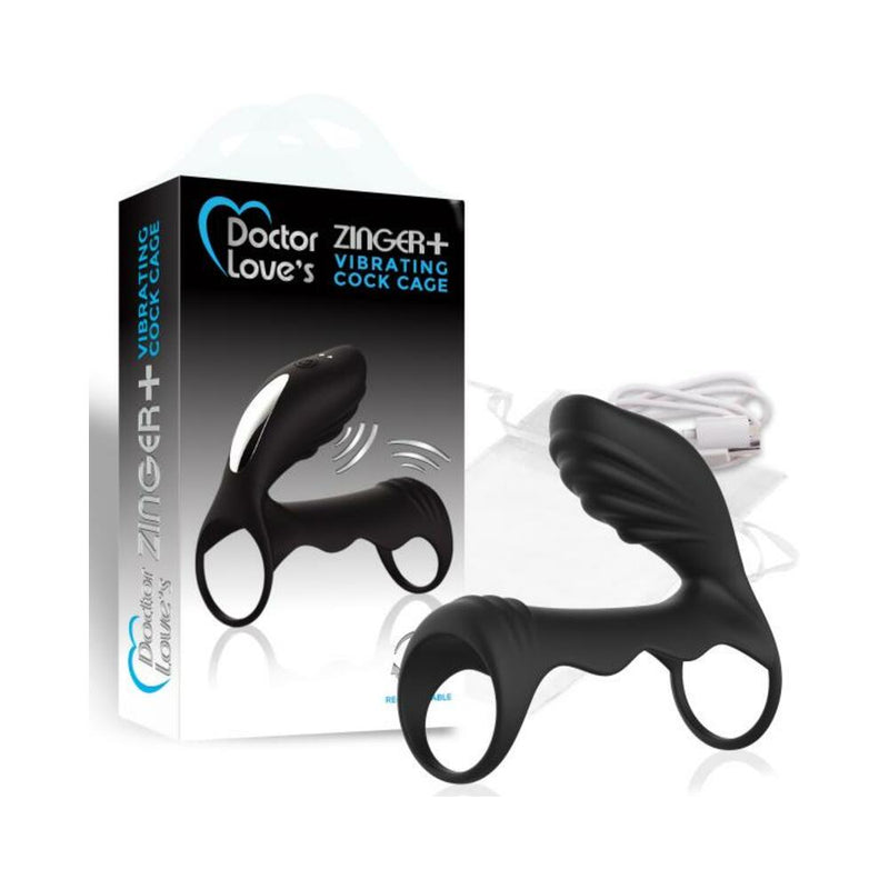 DOCTOR LOVE ZINGER+ VIBRATING RECHARGEABLE COCK CAGE BLACK