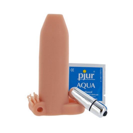 Deemun Extra Girth Vibrating Enhancer 6 inches by 2 inches Beige
