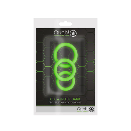 Shots Ouch 3 pc Cock Ring Set - Glow in the Dark