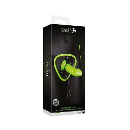 Bonded Leather Strap-on With Silicone Dildo 5.7  Inch - Glow in the Dark