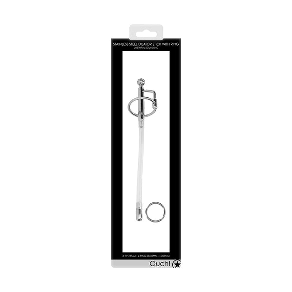 Ouch Urethral Snd Mtl Dltr wRing 7.6mm
