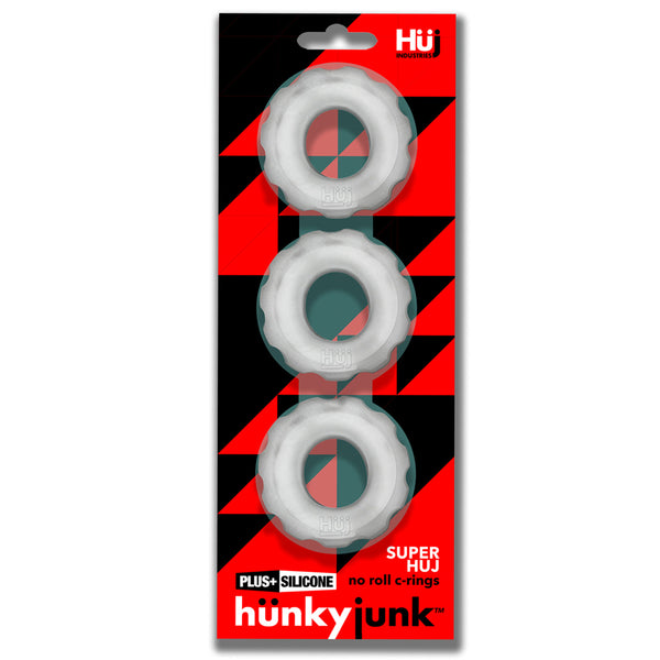 Hunky Junk Super Huj 3 Pack Cockrings - Clear Ice