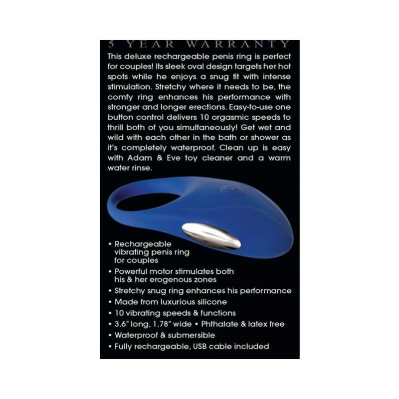 Adam & Eve Rechargeable Couples Penis Ring - Blue