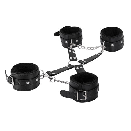 Male Power Leather All 4s Fuzzy Cuff Set Black