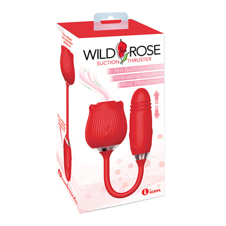 Wild Rose Rechargeable Silicone Suction & Thruster Vibrator - Red